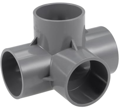 sourcing map 4 Vías PVC Conector 50mm Interior Diámetro, 4 Piezas Codo PVC de 90 Grados de Forma en T para Tubería de Agua, Reductor de Tubería de Acoplamiento, Gris