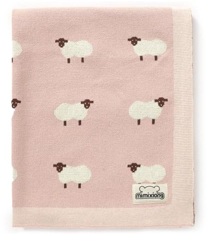 mimixiong Coperte per neonato in maglia di cotone 100%, 80 x 100 cm per neonato (Rosa)