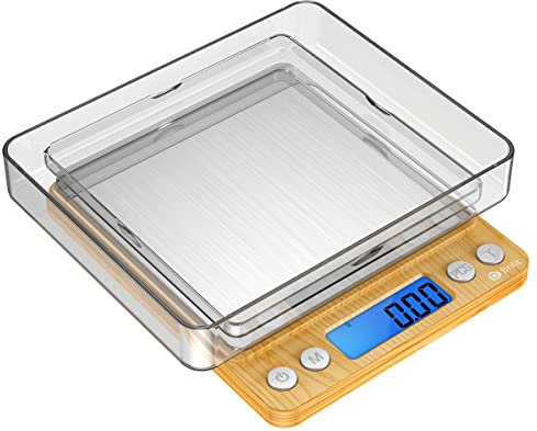 AMIR Digital Pocket Scales, (500g/ 0.01g) High-precision Kitchen Food Scales, Mini Kitchen Scale with Backlit, 2 Trays, Tare and PCS Features, Stainless Steel, Batteries Included