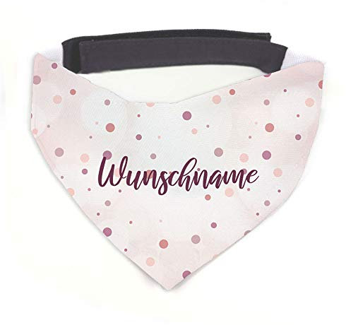 Tierisch-tolle Geschenke Hundehalstuch mit Namen Vintage Dots Rosa personalisiert inklusive Wunschname mit 12 cm Klettverschluss für kleine, mittlere und große Hunde (S = Halsumfang: 32-38 cm)