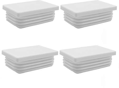 Enkotrade 4 Stück Lamellenstopfen Weiß für Rechteckrohre, 60x40 mm, Rohrabdeckung aus hochwertigem Polyethylen Kunststoff, Stopfen, Endstopfen, Kappen, Gleiter | Rohrstopfen Rechtekig