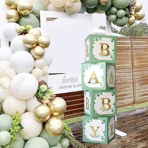 Sage Green Baby Shower Box Deko für Jungen oder Mädchen, Avocado Grün Baby Ballon Boxen mit Buchstaben BABY, Luftballons Boxen für Babyshower Geburtstag Party, Babyparty, Brautparty Dekoration