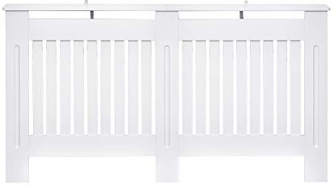 HOMCOM Slatted Radiator Cover Painted Cabinet MDF Lined Grill in White (152L x 19W x 81H cm)