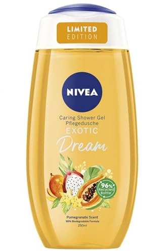 NIVEA Shower Gel 250 ml Exotic Dream (Pack of 4) Scented With Tropical Fruits, Gently Nourishes the Skin With a 98% Biodegradable Formula, Promoting Skin Suppleness and Environmental Sustainability