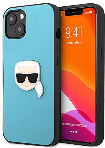 KARL LAGERFELD KLHCP13MPKMB Hülle für iPhone 13 6,1 blau Leather Ikonik Karl`s Head Metal