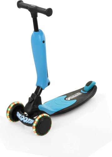 hauck 2in1 Kinder Rutscher & Scooter Skootie für Kinder 1-5 Jahren mit LED Lichter (keine Batterien nötig), Fußbremse, Leicht Umbaubar von Rutschfahrzeug zu Roller (Neon Blue)