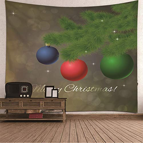 Banemi Gobelin für Kinder, Kiefernkugel Frohe Weihnachten Grün Rot Blau Polyester Wandteppich Mini Kinder 200X200cm