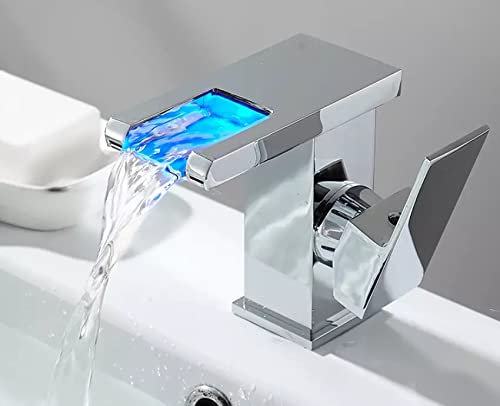 LED Bathroom Waterfall Basin Sink Mixer Tap Faucet, Silver
