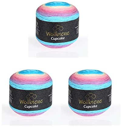 Cupcake 3 x 150g Strickwolle 450 Gramm Wolle zum Stricken und Häkeln Babywolle türkische Wolle Farbverlaufswolle (hellblau rosa pastell 3000)