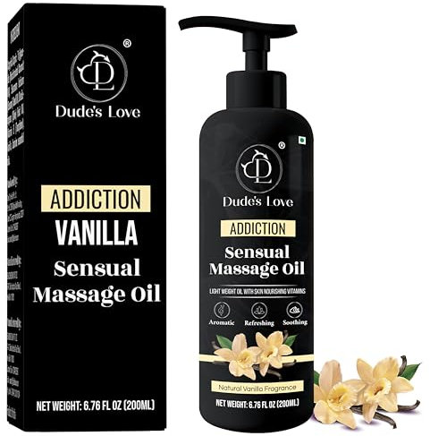 Dude's Love - Bio – Essbares Aphrodisiakum Vanille sinnliches Massageöl für Paare – leckbar | für intime sexuelle Momente – Natürliche Vanille und Jasmin mit Kokosnussöl – 200 ml