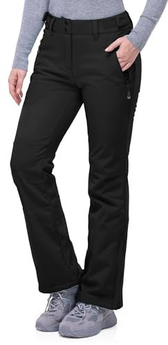 33,000ft Damen Skihose Outdoorhose Wasserdicht Winddichte Softshellhose Warme Gefütterte Trekkinghose Atmungsaktive Schnelltrocknende Thermohose Wanderhose Winter Ski Pants Women Schwarz 46W*29L