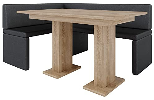 Eckbank Akiko mit Tisch - Eckbankgruppe für Ihrem Esszimmer, Küche modern, Sitzecke, Essecke. Perfekt für Küche, Büro und Rezeption. Solide und Starke Verarbeitung (Soft 11, 168x128 rechts)