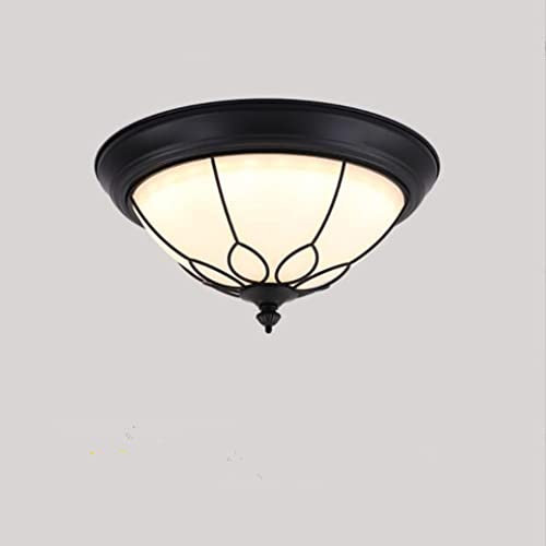 SXYSXYSXY Amerikanischen Glas Deckenleuchten 18W Vintage Deckenlampe Flurlampe Badezimmer Lampe Warmes Licht 3000K Deckenbeleuchtung Schlafzimmer Cafe Wohnzimmer Balkon Decken Licht Ø32cm,Schwarz