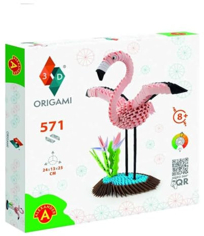 Origami 3D 501842-3D Origami Flamingo - Schöne 3D Papierskulptur mit patentierten Bauteilen und verständlicher Bauanleitung, 571 Teile, 24x13x25cm, ab 8 Jahre