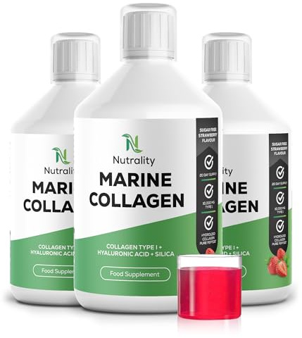 Nutrality 10,000mg Liquid Marine Collagen Supplements | 500ml | Pack of 3 | 20 Day Supply, 500 ml | Hyaluronic Acid, Biotin & Vitamins for Hair, Skin, Nails & Joints | For Men & Women | Sugar Free