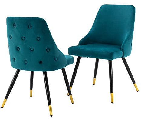 chairus Küche Esszimmerstühle 2er Set Samt Polsterstuhl Seitenstühle Wohnzimmerstuhl Modern Armloser Bürostuhl mit Metallbeinen (Teal#1-2)