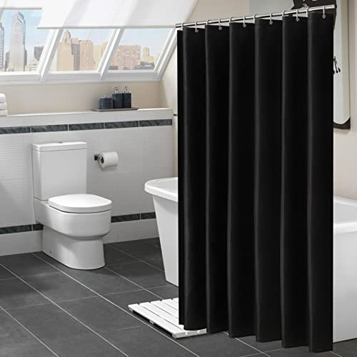 ALEEJA Tenda da Doccia Nera Tende da Doccia Tinta Unita Tende da Bagno in Tessuto di Poliestere Impermeabile Extra Lungo Lavabile con 12 Ganci 240X220 cm Tenda da Doccia