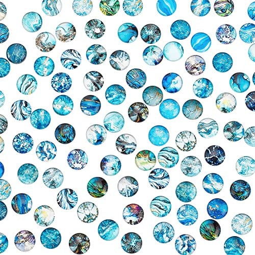 PH PandaHall 120pcs Marble Printed Glass Cabochon, 12mm Half Round Cabochon Beads Dome Tiles for DIY Jewellery Making Photo Pendant Craft Earring Necklace, Mixed Patterns
