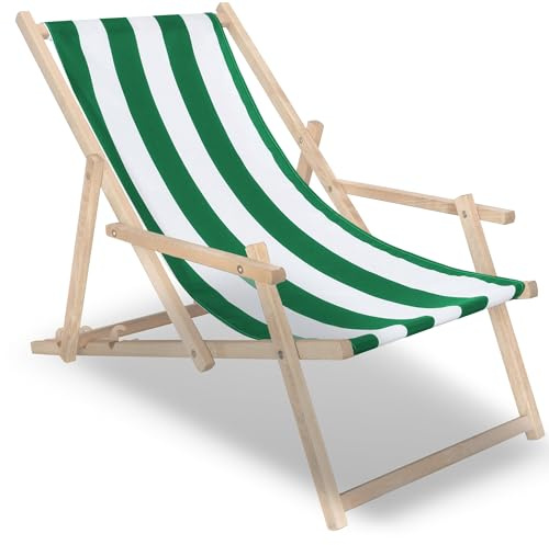 SPRINGOS Liegestuhl aus Buchenholz Sonnenliege Gartenliege mit Armlehnen Strandliege
