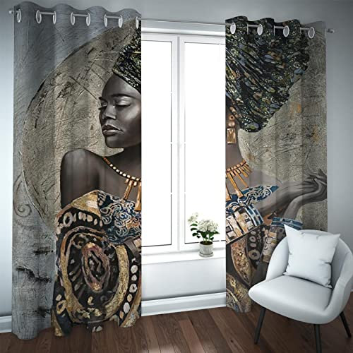 Deertweet Home Afrika Amerika Frau porträt fenstervorhang paneele braun sichtschutzvorhang energiesparvorhang für Sommer Schlafzimmer tülle top 2 paneele H240xB135