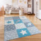 Paco Home Teppich Kinderzimmer Kinderteppich Spielteppich Kurzflor rutschfest Krone Herzen Punkte Sonne Regenbogen Buchstaben, Grösse:140x200 cm, Farbe:Blau 2