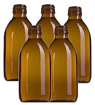 AQUAPURELIFE Lot de 5 bouteilles en verre ambré de 250 ml | Récipients hermétiques pour la conservation des produits liquides, sûrs et de haute qualité