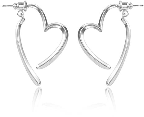 ASH'S CHOICE Sterling Silber 925 Creolen mit Herz Anhänger - Damen Ohrringe Hängend Leicht Open Baumelnd