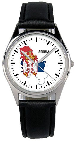 KIESENBERG Armbanduhr Serbien Geschenk Artikel Idee Fan Damen Herren Unisex Analog Quartz Lederarmband Uhr 36mm Durchmesser B-1256