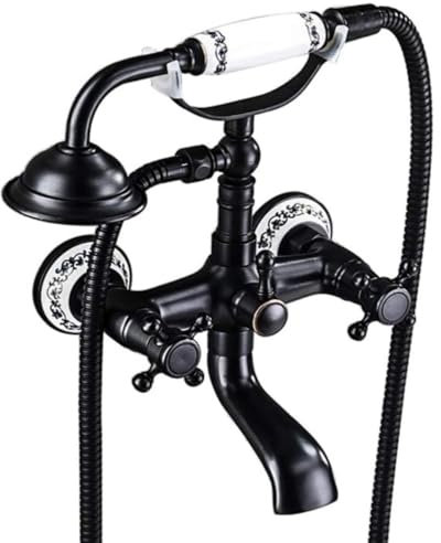 BiaoTeng Robinet Baignoire Avec Douchette Vintage noir rétro 2 Fonctions Robinet De Baignoire Mural Mitigeur Laiton Mitigeur Baignoire Retro, noir rétro
