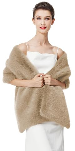 BEAUTELICATE Damen Kunstpelz Stola Schal Warp Brautjacke Kunstfell Brautschal Brautstola für Braut Abendkleid Winter Hochzeit Festlich (Kamel, Einheitsgröße)