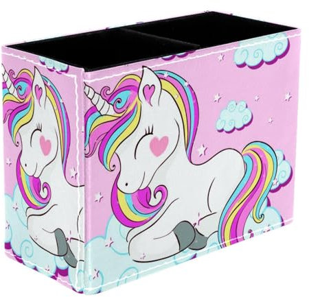 VAPOKF Pot à crayons mignon licorne sur nuages pour bureau, 2 compartiments, pot à crayons, pinceaux de maquillage, organisateur de fournitures de bureau pour la maison et le bureau