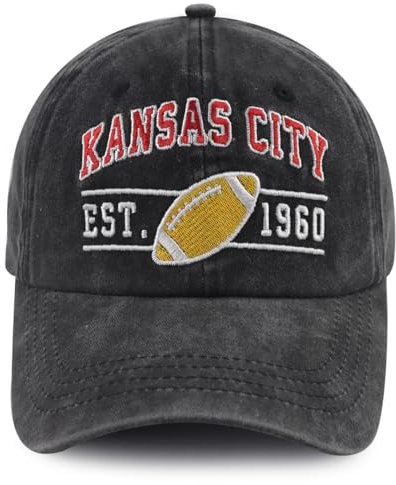 Terojnkl Embroidered City Football Hat for Men Women, Adjustable Unisex Cotton Fans Baseball Cap, Kansas City Black, One Size