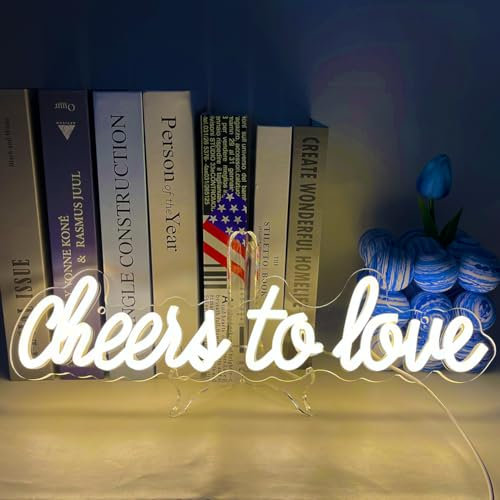 UExnkj-Y Cheers to Love Neon Sign Buchstaben Neonlichter Warmweiß Neon Schild LED Leuchtreklame Schild USB Neon Lights Sign für Schlafzimmer Hochzeit Jubiläum Party Bar Club Geschenk