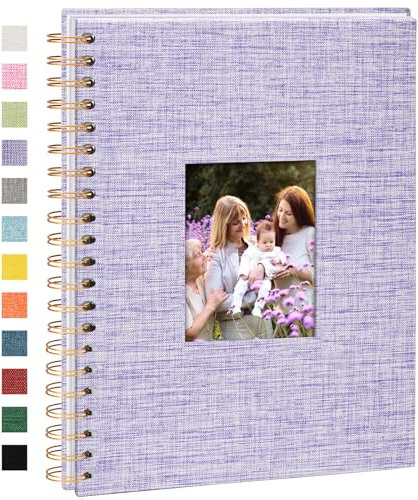 Vienrose Fotoalbum zum Selbstgestalten 28 x 20,5 cm, DIY Scrapbook Spiralalbum mit 80 Weißen Seiten, Leinen Fotoalbum zum Einkleben für Familien, Baby, Hochzeit, Jahrestag, Geburtstags, Lila
