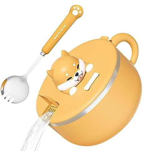 Japanische Ramen-Töpfe, süßes Suppenschüssel-Set aus ABS-Keramik, 1200 ml süße Katzen-Instant-Ramen-Nudelschüssel mit Deckel Hund, Ramen-Schüssel aus 304 Edelstahl für Shin Ramen und Buldak Ramen-