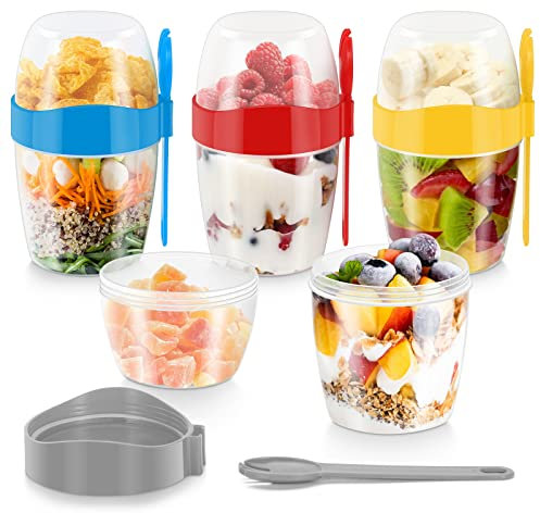 TBMax Overnight Oats Jars 4Pack Overnight Oats Containers for Salad, Fruit Yogurt, 870ml Yogurt Jars with Lid & Spoon, BPA Free Breakfast Pots to Go, Oatmeal Container