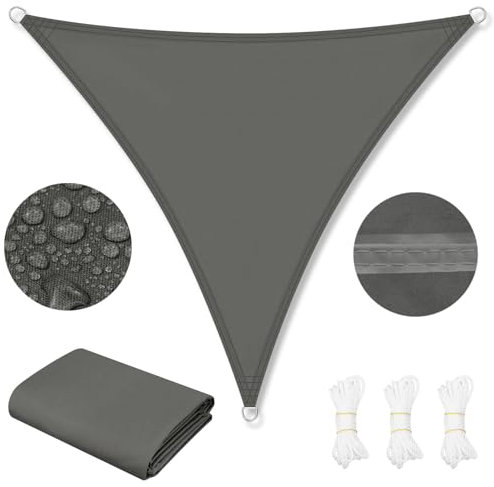 WOLTU Sonnensegel Wasserdicht 3x3x3 m Dreieckig 95% UV Schutz Segeltuch 200 g/m² Polyester Sonnenschutz Schattenspender für Balkon Terrasse Garten, mit Befestigungsseilen, Dunkelgrau