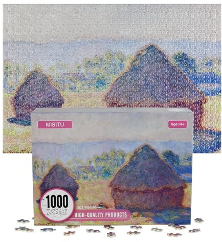 MISITU Mini Puzzles 1000 Teile Monet Ölgemälde Puzzles für Erwachsene – Getreidestapel, Helles Sonnenlicht – Super Herausforderndes Mini Puzzle 38 x 26 cm Heimdekoration