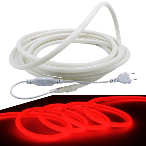 FOLGEMIR 20m Neon Seil Strip Rund, 360° Lumineszenz Rot, LED flexibler Streifen ohne Lichtpunkte, 220V helle 2835 LED Band, IP65 wasserdicht für Garten Party Hochzeit Deko