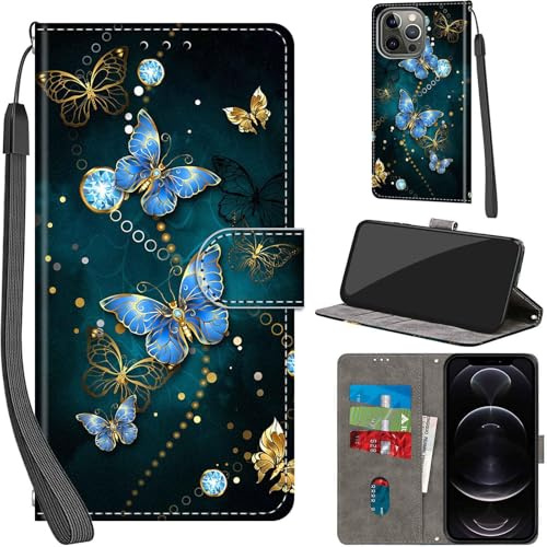 PHINIENLAND Wallet Flip Case for iPhone 13 Pro Max Leather Green Butterfly | 3 Card Slots & 1 Cash Pocket, Magnetic Closure, Kickstand, Premium PU Leather flip cover for iPhone 13 Pro Max