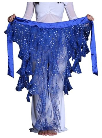 HWJFDC Bauchtanz Hüfttuch Bauchtanz-Kostüme, Chiffon-Quaste, Bauchtanz-Hüfttuch for Frauen, Bauchtanz-Gürtel(Sapphire)
