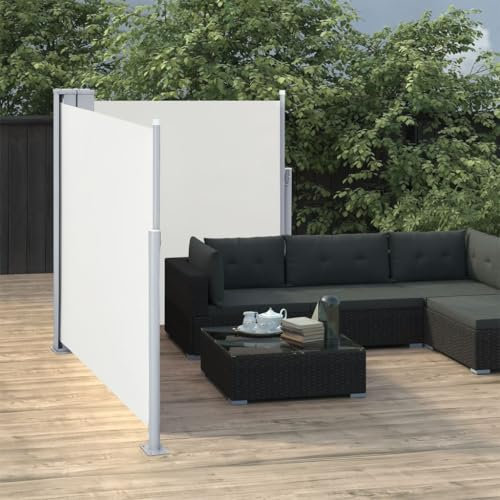 TJROO Toldo de 100 x 600 cm anti UV para exterior, retráctil, biombo lateral, paneles laterales, parasol lateral para patio y balcón, color crema, tejido enrollado automático