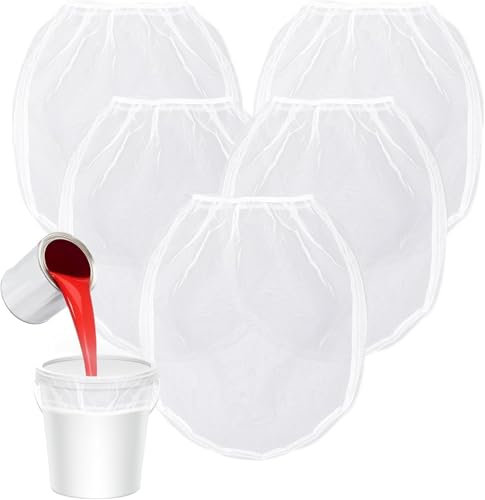 5PCS Paint Strainer Bag,1 Gallon White Large Reusable Fine Mesh Strainer Bag for Home Brewing, Elastic Opening Paint Strainers Disposable Bag Paint Filter for Paint Gardening/Art