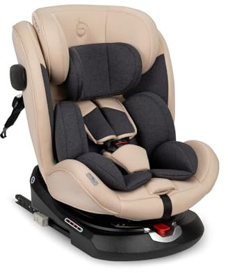 MoMi Autositz für Kinder EMI 0-12 Jahre (Gruppe 0+, 1, 2, 3, 3, Kinder bis 36 kg, 40 bis 150 cm), 360° drehbar, Einbau rückwärts: bis 18 kg, vorwärts: ab 18 kg, Befestigung mit ISOFIX und Top-Tether