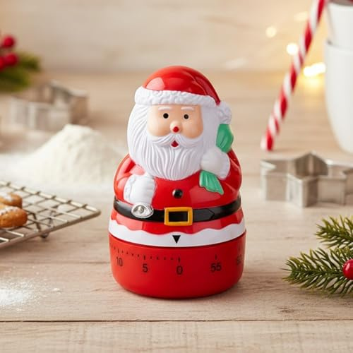 MIJOMA Küchentimer mechanisch – Eieruhr 60 Minuten – manueller Kurzzeitwecker ohne Batterie für Kochen Backen Lernen und Alltag (Weihnachtsmann)