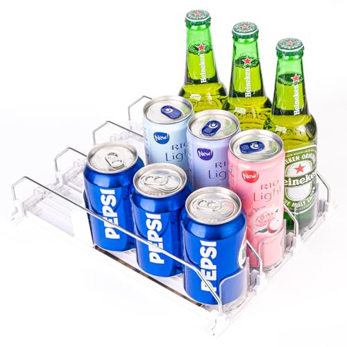 Kühlschrank Organizer Getränke, Automatischer Dosenspender mit Federbelastung, 3 Reihen Getränkespender für Kühlschrank, Getränkehalter für den Kühlschrank, weiß, 31×25 cm