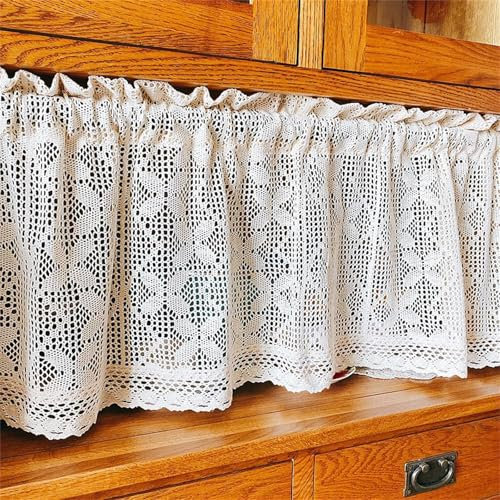 Scheibengardinen Landhaus, Scheibengardine Kurzgardine, Handgemachte Häkelgardine, Vintage Chic Häkeln Bestickte Kurzgardine, Bistrogardine, küchengardinen, Cáfe Vorhänge (weiß,BxH 90x45 cm)