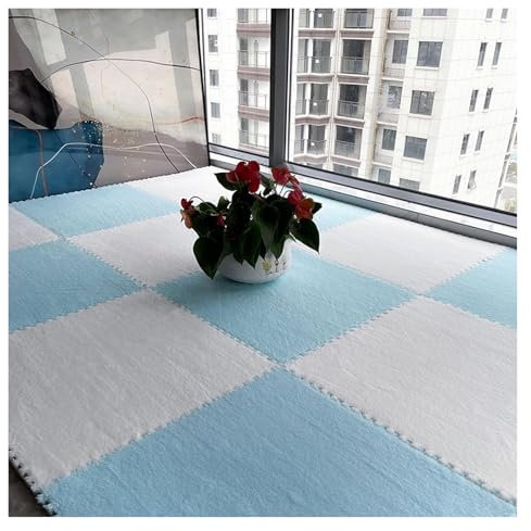 SASAS Foam Floor Mat,80 Pcs Plush Puzzle Foam Floor Mat,Jigsaw Floor Mat,Play Mat For Living Room,Rugs For Floor,Interlocking Carpet Tiles(Light Blue+white,24x24x0.39 Inch)