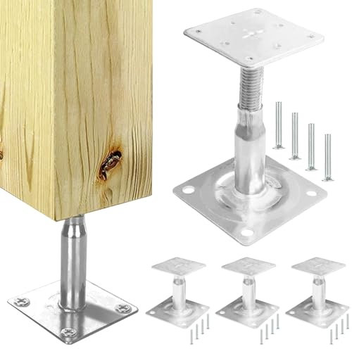 4 Stück Pfostenträger Höhenverstellbar, Pfostenträger 100-140mm, Verzinkte Stützen Höhenverstellbar zum Aufschrauben für Zäune, Unterstände, Carports, Pergolen, Bauarbeiten Super Dick