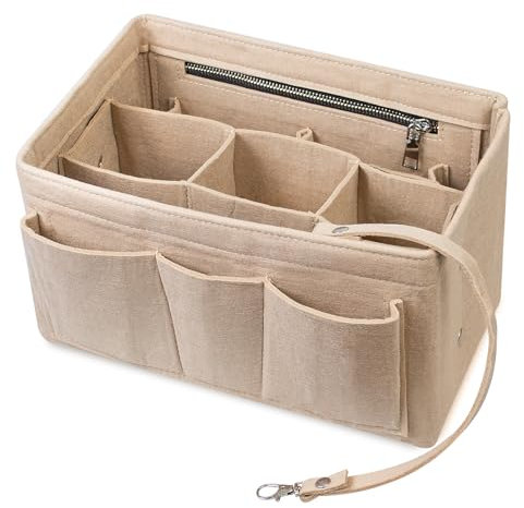 Handtaschen Organizer, Multi-Pocket Handtasche Innentasche, Filz Taschenorganizer mit Entnehmbare Fächer, Filz Taschenorganizer Bag in Bag für Aufbewahrung und Organisation(30*16*17cm,Beige)